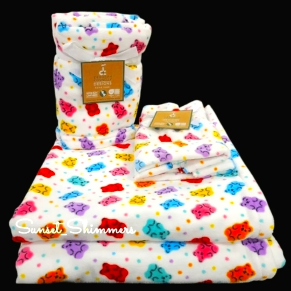 6pc Colorful Rainbow Gummy Bear Velour Bath Hand Tip Towel Set Deborah Connolly